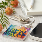 Farbenfrohe Silhouetten tanzen Schlüsselanhänger (Vorderseite rechts)