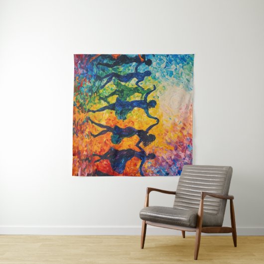 Farbenfrohe Silhouetten tanzen Wandteppich (Beispiel (Horizontal))