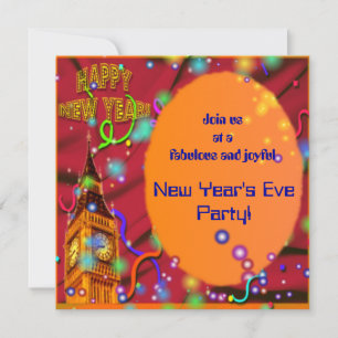 Farbenfrohe Silvester-Party Einladung