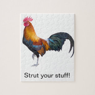 Farbenfrohe Simplistic Rooster "Strut euren Kram!" Puzzle