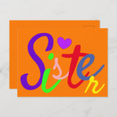 Farbenfrohe Sister-Liebe Postkarte (Vorne/Hinten)