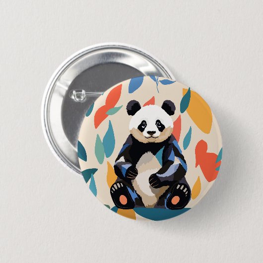 Farbenfrohe Sitting Panda Bären Matisse Inspiriert Button (Vorne & Hinten)