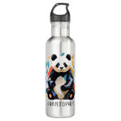 Farbenfrohe Sitting Panda Bären Matisse Inspiriert Edelstahlflasche (Vorderseite)