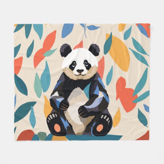 Farbenfrohe Sitting Panda Bären Matisse Inspiriert Fleecedecke (Vorderseite (Horizontal))