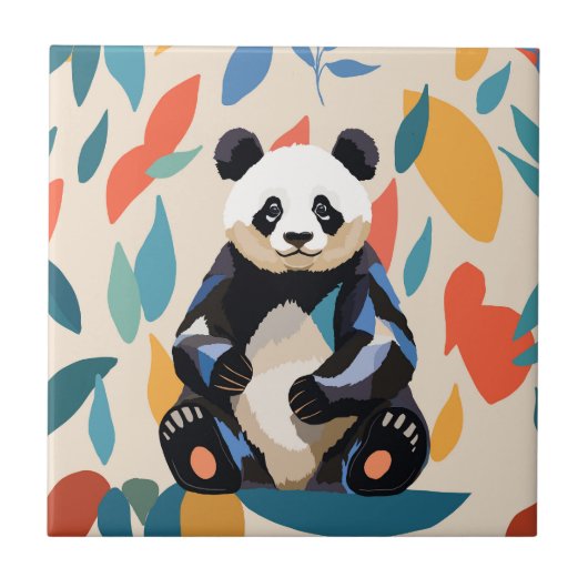Farbenfrohe Sitting Panda Bären Matisse Inspiriert Fliese (Vorderseite)