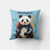 Farbenfrohe Sitzen Panda Bär Personalisierter Name Kissen (Rückseite)