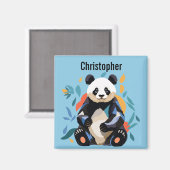 Farbenfrohe Sitzen Panda Bär Personalisierter Name Magnet (Vorderseite/Rückseite)