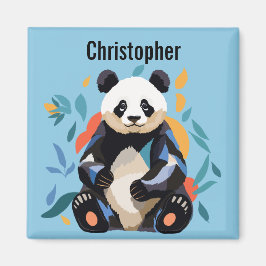Farbenfrohe Sitzen Panda Bär Personalisierter Name Magnet