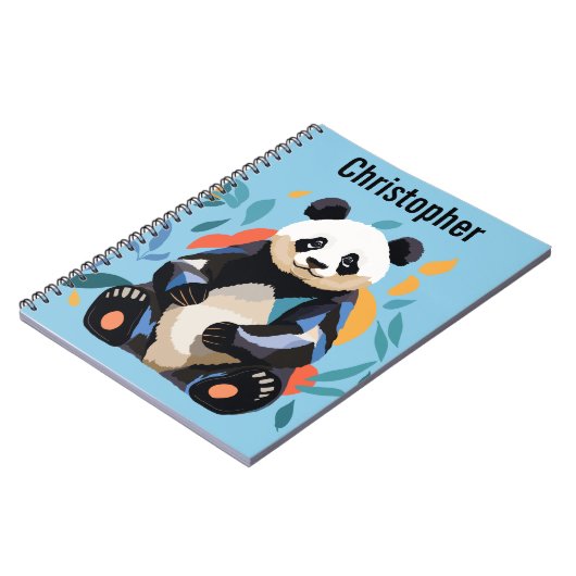 Farbenfrohe Sitzen Panda Bär Personalisierter Name Notizblock (Linke Seite)