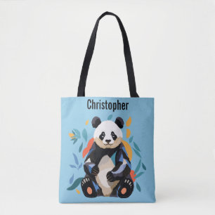 Farbenfrohe Sitzen Panda Bär Personalisierter Name Tasche