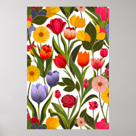 Farbenfrohe skandinavische Blume Blätter Kunst und Poster