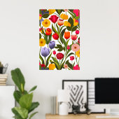 Farbenfrohe skandinavische Blume Blätter Kunst und Poster (Heimbüro)