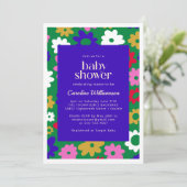 Farbenfrohe skandinavische Blume Grüne Babydusche Einladung (Stehend Vorderseite)