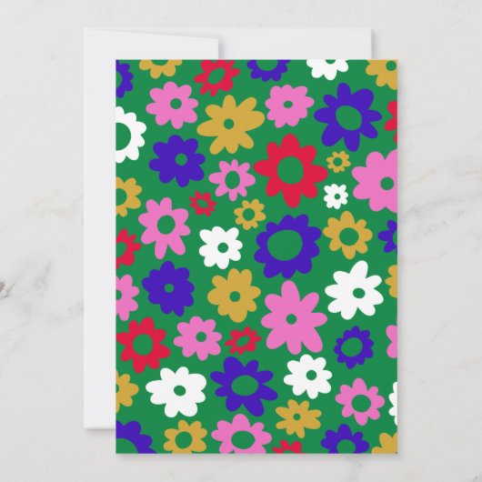 Farbenfrohe skandinavische Blume Grüne Babydusche Einladung (Rückseite)