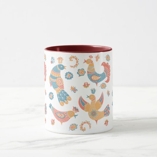 Farbenfrohe skandinavische Vogelmuster Tasse (Zentrum)