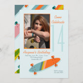 Farbenfrohe Skateboard Foto Einladung (Vorne/Hinten)