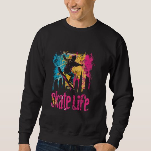 Farbenfrohe Skateboarding Adventure Graphic Sweatshirt (Vorderseite)