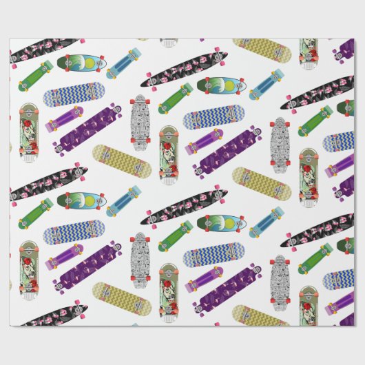 Farbenfrohe Skateboardmuster Geschenkpapier (Flach)
