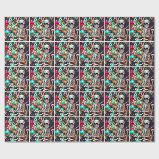 Farbenfrohe Skeleton Ornamente Weihnachten Geschenkpapier (Flach)
