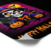 Farbenfrohe Skeletton Halloween Cartoon Pumpkin Poster (Ecke)