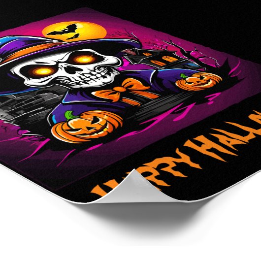Farbenfrohe Skeletton Halloween Cartoon Pumpkin Poster (Ecke)