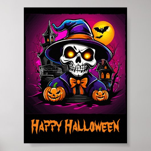 Farbenfrohe Skeletton Halloween Cartoon Pumpkin Poster (Vorne)