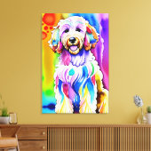 Farbenfrohe Sketch Happy Goldendoodle Dog Leinwanddruck (Insitu (Wohnzimmer))