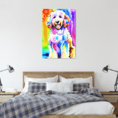 Farbenfrohe Sketch Happy Goldendoodle Dog Leinwanddruck (Insitu (Schlafzimmer))