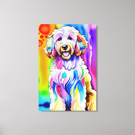 Farbenfrohe Sketch Happy Goldendoodle Dog Leinwanddruck (Vorderseite)