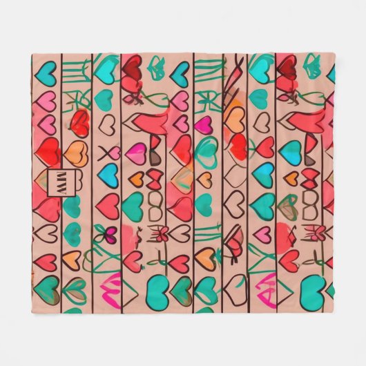 Farbenfrohe, skizzenhafte Herzen und Bänder, Monog Fleecedecke (Vorderseite (Horizontal))