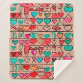 Farbenfrohe, skizzenhafte Herzen und Bänder, Monog Sherpadecke (Vorderseite)