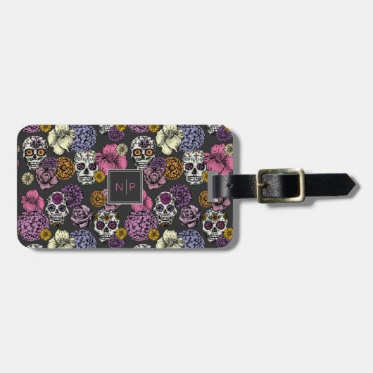 Farbenfrohe Skulls Trendy Monogram Gepäckanhänger (Vorderseite horizontal)