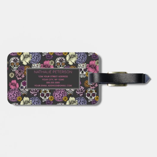 Farbenfrohe Skulls Trendy Monogram Gepäckanhänger (Rückseite horizontal)