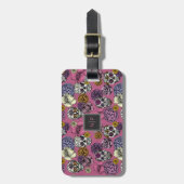 Farbenfrohe Skulls Trendy Monogram Pink Luggage Ta Gepäckanhänger (Vorderseite vertikal)
