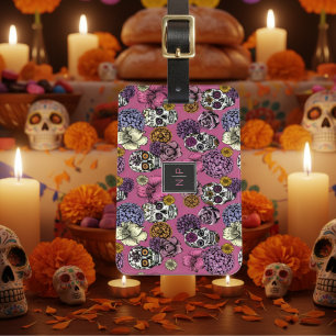 Farbenfrohe Skulls Trendy Monogram Pink Luggage Ta Gepäckanhänger