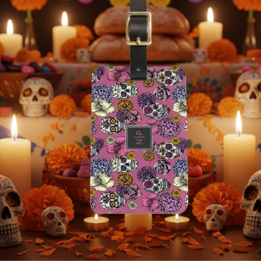 Farbenfrohe Skulls Trendy Monogram Pink Luggage Ta Gepäckanhänger