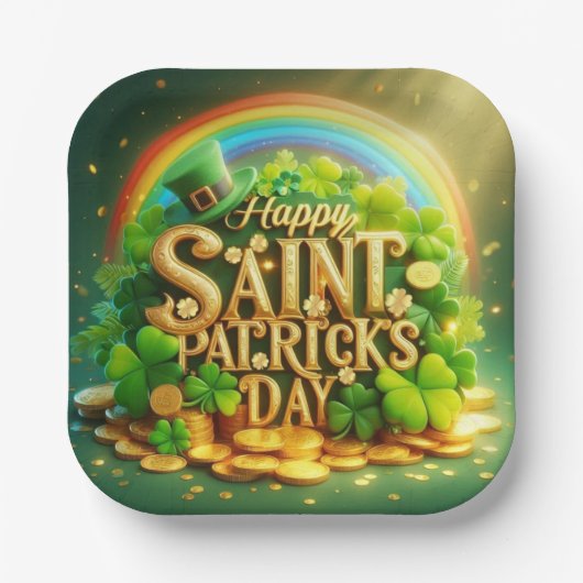 Farbenfrohe, skurrile Rainbow St. Patrick's Day Pappteller (Vorderseite)