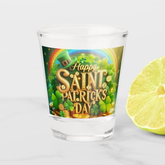 Farbenfrohe, skurrile Rainbow St. Patrick's Day Schnapsglas (Vorderseite)