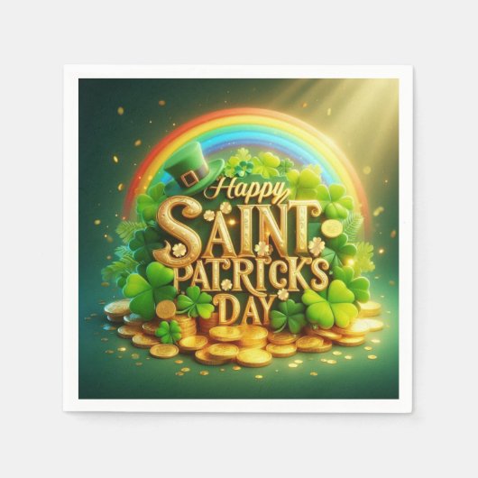 Farbenfrohe, skurrile Rainbow St. Patrick's Day Serviette (Vorderseite)