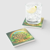 Farbenfrohe, skurrile Rainbow St. Patrick's Day Steinuntersetzer (Seitenansicht)