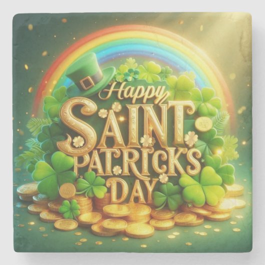 Farbenfrohe, skurrile Rainbow St. Patrick's Day Steinuntersetzer (Vorderseite)