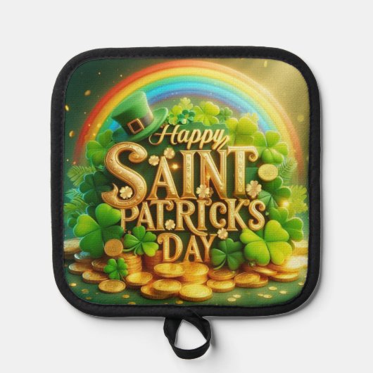 Farbenfrohe, skurrile Rainbow St. Patrick's Day Topflappen (Vorderseite)