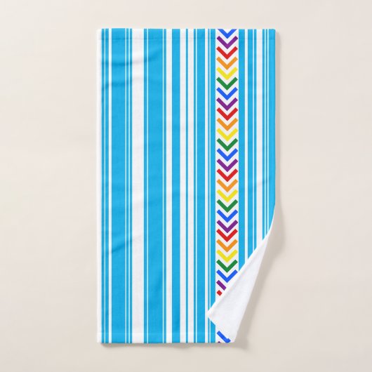 Farbenfrohe Sky Blue White Strip und Regenbogenmus Badhandtuch Set (Handtuch)