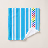 Farbenfrohe Sky Blue White Strip und Regenbogenmus Badhandtuch Set (Waschlappen)