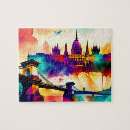 Farbenfrohe Skyline Budapest Puzzle