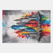 Farbenfrohe Skyline der Stadt mit Aquarellplätzen Geschenkpapier Set (Vorderseite 3)