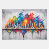 Farbenfrohe Skyline der Stadt mit Aquarellplätzen Geschenkpapier Set (Vorderseite)