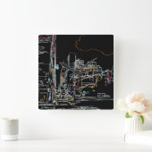 Farbenfrohe Skyline in Manhattan Quadratische Wanduhr (Zuhause)