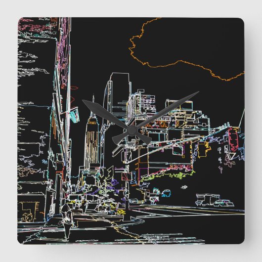 Farbenfrohe Skyline in Manhattan Quadratische Wanduhr (Vorderseite)