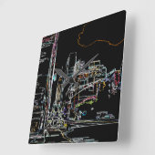 Farbenfrohe Skyline in Manhattan Quadratische Wanduhr (Winkel)
